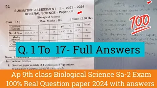 💯Ap 9th class biology Sa2 real paper and answers 2024|9th Sa2 biological science Sa2 answer key 2024