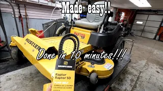 How To Easily Replace Hustler Raptor SD Hydro Pump Drive Belt On Zero Turn Mower Model 932566