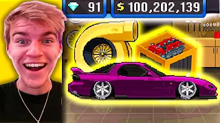 SPENDING $10,000,000 DOLLARS ON A MAZDA RX7 IN PIXEL CAR RACER! (GOLD TURBO)