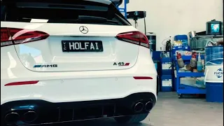 Akrapovic evolution line titanium exhaust on 2020 Mercedes Benz A45s