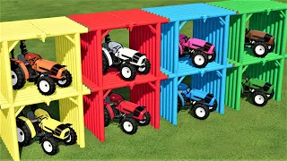 MINI GARAGE OF COLORS ! TRANSPORTING MINI TRACTORS TO PARKING GARAGE ! Farming Simulator 22