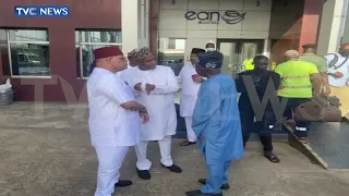 (WATCH) Moment Tinubu, Amaechi Meet At Lagos Airport