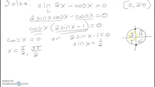 Solve:  sin 2x - cos x = 0