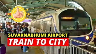 ✅ BANGKOK Airport Link TRAIN To City | Interchange With BTS Skytrain | Suvarnabhumi Airport | 2023