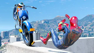 GTA 5 IRON SPIDERMAN MOTORCYCLE STUNTS/FAILS/RAGDOLLS EP2 (EUPHORIA RAGDOLLS)