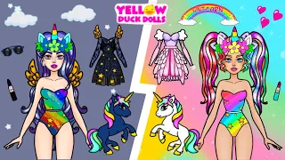 ​🌈​🌞​🦄​ Paper dolls Dark Unicorn vs Rainbow Unicorn & Paper crafts