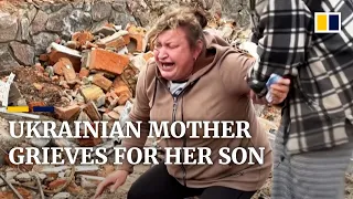 Ukrainian mother cries out for her son after identifying his body outside of Kyiv