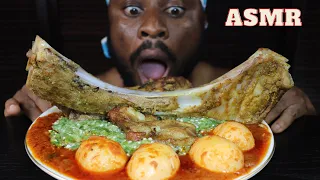 Mukbang Asmr Massive Tuna Fish Collar,Pork Ribs,Spicy Egg,Okro Stew Soup & Fufu.Wow! Biggest Fish.