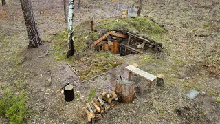 A Secret Underground Sauna! I Visited the DUGOUT of Alex Wild! Cooked Burger on campfire