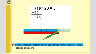 Písemné dělení dvojciferným číslem (718:23; dlouhý zápis),MM pro 5.roč., 1. díl, str. 43, cv. 1 úvod