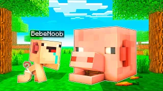 BEBE NOOB CONSTRUYE UNA MINI BASE DENTRO DE UN CERDO 😱 BASE SECRETA NOOB MINECRAFT TROLL