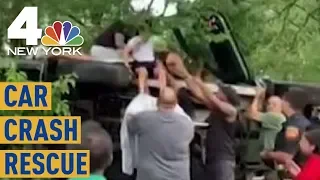 Watch Good Samaritans Save a Family in Overturned Car | NBC New York