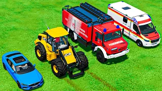 TRANSPORTING POLICE CARS, JCB LOADER, FIRE DEPARTMENT, AMBULANCE ! Farming Simulator 22