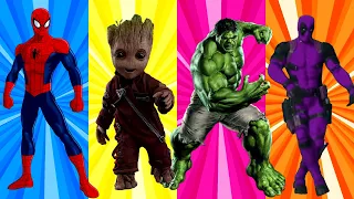 SUPERHERO COLOR DANCE CHALLENGE Spiderman vs Groot vs Hulk vs Deadpool