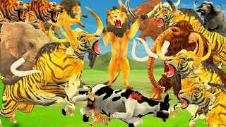 10 Tiger Bull vs Elephant Fight Giant Tiger Lion Attack Cow Cartoon Buffalo Saved by Woolly Mammoth