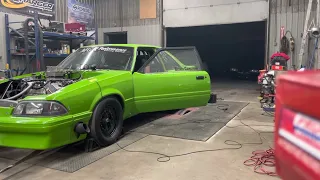 1135whp on a small nitrous shot bbc powered mustang dyno chassis tuning Holley EFI