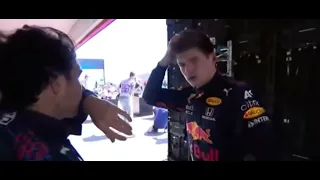 Max Verstappen angry at cameraman and waves him away next to Perez