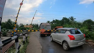 Dangerous Situation Truck passing On Railgate : Furious speedy Trains Loudly honking Coming Railroad