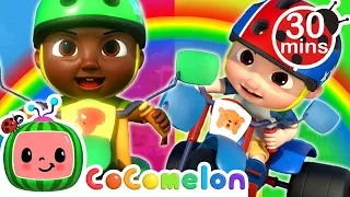 JJ and Cody's Bike Race on the Rainbow Colors Road! | CoComelon Nursery Rhymes & Kids Songs