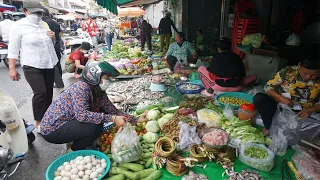 Morning Cambodia Food Market Tours - Plenty Rural Fish, Fresh Vegetable, Pork & More @Phsa Samaki