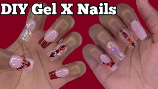 How To: Encapsulated Gel X Nails at Home | Una Gella Polish | Fall Nails | Red Bling | 6 in 1 Gel