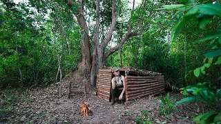 Solo Bushcraft Camp - Build Super Shelter in Raiforest - Overnight in my Shelter