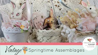 VINTAGE Springtime Assemblages Crafting DIY mini Cones with Bunnies|Craft along with me #howtomake