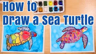 How To Draw a Sea Turtle Kids Watercolor Tutorial