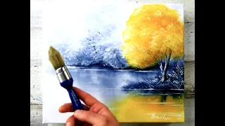 Yellow Tree |  | Black and White Landscape | Easy Painting for Beginners | Abstract | DRANITSIN