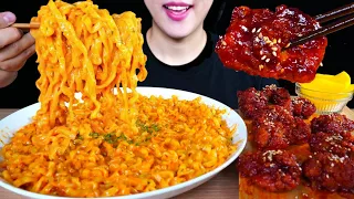 ASMR 매콤한 닭강정에 꾸덕한 까르보 불닭볶음면 먹방!~ 이건 못참지! 꿀조합 먹방! Carbo Buldak & Sweet fried chicken Mukbang eating