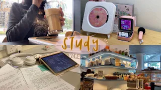 study vlog | 🎀🎧📔 prelim exam szn grind, new desk set up & unboxing