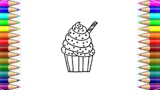 How to Draw a cupcake easy Step by Step🥰 .Easy Easy Drawing and Coloring for Kids💖