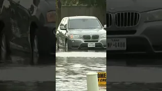 Flooding from Galveston Island from heavy rain in Texas