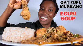 Asmr Oat fufu and Egusi soup mukbang | chicken, fish | African eating fufu challenge show