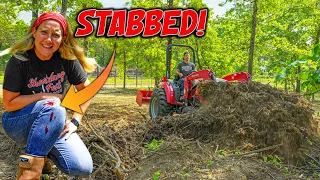 DANIELLE Got STABBED! Huge Land Improvement Day! Homestead / Tiny House