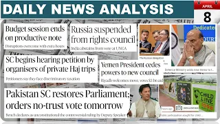 8th April 2022 Daily Current Affairs/Burning Issue (Hadi resigns, GST on Haj trips, LS productivity)