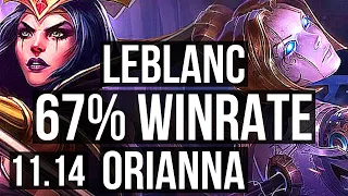 LEBLANC vs ORIANNA (MID) | 8/1/7, 67% winrate, Legendary | KR Grandmaster | v11.14