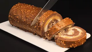 SNICKERS roll-cake that melts in your mouth! Easy and delicious recipe in 5 minutes