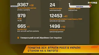 ☠️💣Генштаб ЗСУ: втрати Росії в Україні станом на 6 лютого