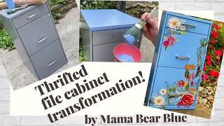 File cabinet makeover using DIY Paint & an IOD transfer, easy painting metal furniture upcycle!