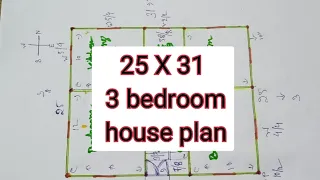 25 X 31 3 bedroom 🏘️ll 25 X 31 house plan 🏘️ll 25 X 31 south facing 🏘️