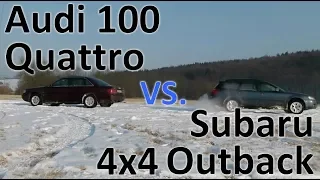 Audi Power - Audi 100 Quattro vs. Subaru Outback AWD - Tug of War ❄️💪