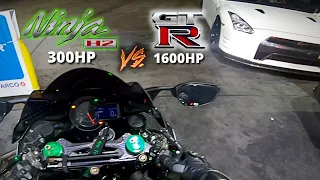 300HP Kawasaki Ninja H2 vs 1,600HP Nissan GTR