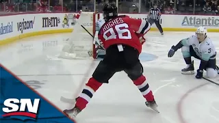 Jack Hughes Banks Puck Off Joey Daccord To Score From Impossible Angle