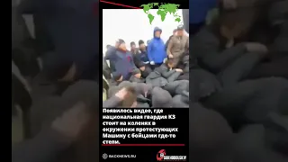 Появилось видео, где национальная гвардия КЗ стоит на коленях в окружении протестующих