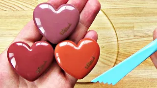 Slime Coloring with Heart Makeup! Mixing Heart Eyeshadow Palette & Heart Lip Gloss Into Clear Slime!