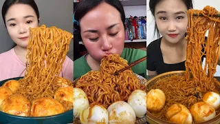 [Mukbang ASMR] Spicy Noodles and Soft Boiled Eggs ( chewy sounds ) 매운 국수와 반숙 계란 먹방
