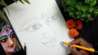 Maa durga drawing, Maa durga face drawing, Navratri special drawing, How to draw Maa Durga