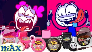 Max vs Mukbang ASMR Português !! Pink Food VS Black Food Challenge | Animated Short Films