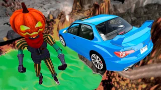 BeamNG.drive - Cars Jumping Over Spooky Halloween Pumpkin Lantern Knight (HALLOWEEN SPECIAL)